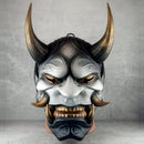 Traditionelle japanische Hannya-Maske, graue und schwarze Samurai-Maske, tragbare Maske, Kabuki-Dämonenmaske, Oni-Maske, Wanddekoration Oni-Maske mit Seil