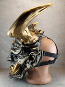 Unique Oni Demon Mask with Large Bronze Horns – Handmade Japanese-Inspired Collectible