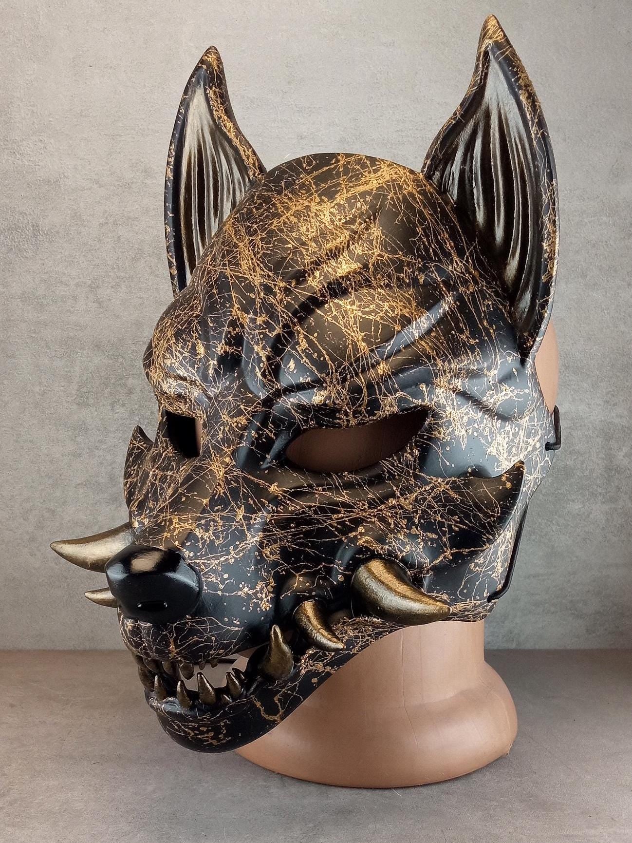 Marmor-Okami-Maske, Kitsune-Maske, Traditionelle japanische Maske, Youkai-Maske, Wolfsmaske
