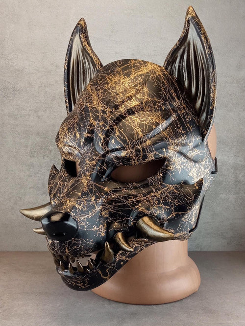 Marmor-Okami-Maske, Kitsune-Maske, Traditionelle japanische Maske, Youkai-Maske, Wolfsmaske