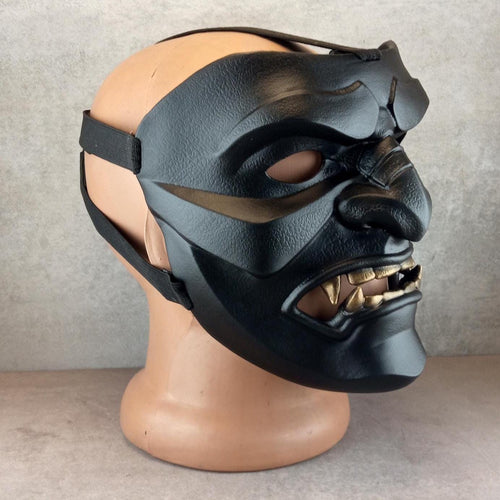 Samurai-Kampfmaske, Schwarze Maske des Samurai Somen, Traditionelle japanische Maske, Tragbare Maske, Samurai-Rüstung, Kabuki-Dämonenmaske, Wanddekoration
