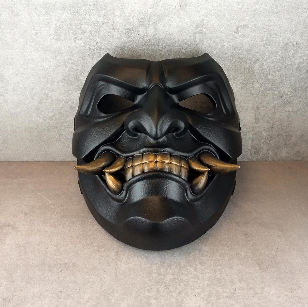 Schwarze Maske des Samurai Somen, Traditionelle japanische Maske, Tragbare Maske, Kabuki Dämonenmaske, Wanddekoration