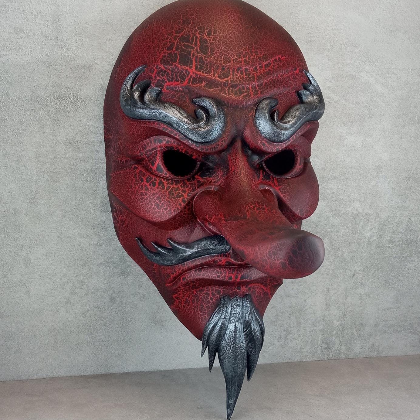 Red Cracked Tengu Mask (full face)