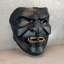 Black Samurai Somen Mask with Bronze Fangs – Handmade Warrior Face Armor