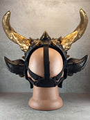 Unique Oni Demon Mask with Large Bronze Horns – Handmade Japanese-Inspired Collectible