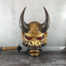 Japanische Oni-Maske mit Lichtern tragbar, Goldene Maske Hannya, Maske mit Samurai-Tanto-Dolch, Dämonenmaske, Wanddekoration, Oni-Maske mit Seil