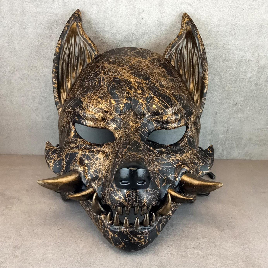 Marmor-Okami-Maske, Kitsune-Maske, Traditionelle japanische Maske, Youkai-Maske, Wolfsmaske