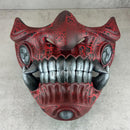 Red Cracked Samurai Mask with Silver Fangs  ,Samurai Wearable Half Mask ,Mampo mask