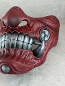 Red Cracked Samurai Mask with Silver Fangs  ,Samurai Wearable Half Mask ,Mampo mask