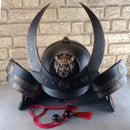 Black Samurai Kabuto Helmet with Bronze Accents and Oni Tiger Central Emblem