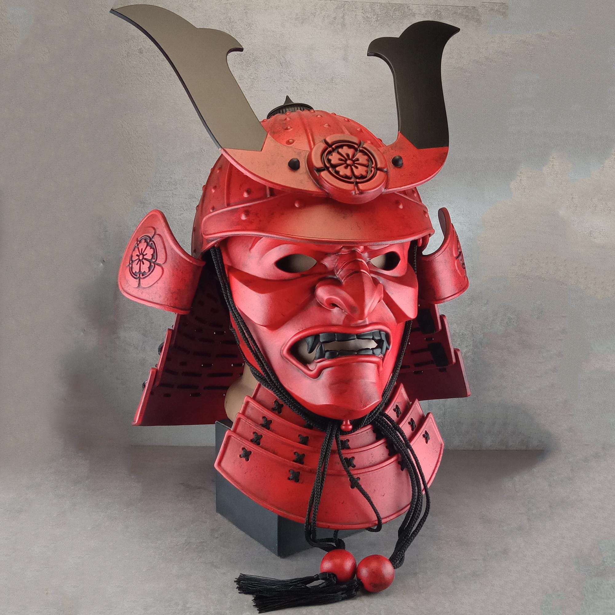 Red Samurai Kabuto Helmet with Somen Mask or Half Mask, Samurai Wearable Helmet, Samurai Armour