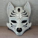 Black & White Cracked Kitsune Half Mask (Okami)