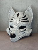 Black & White Cracked Kitsune Half Mask (Okami)