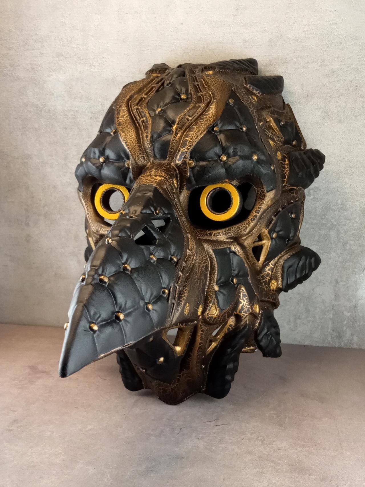 Black and Bronze Cracked Cyberpunk Raven Mask