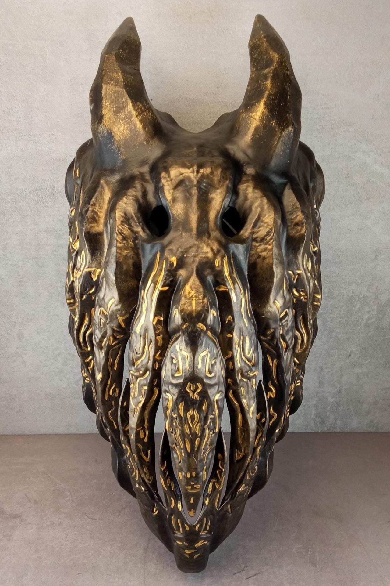 Bronze Evil Demon Mask with Large Fangs