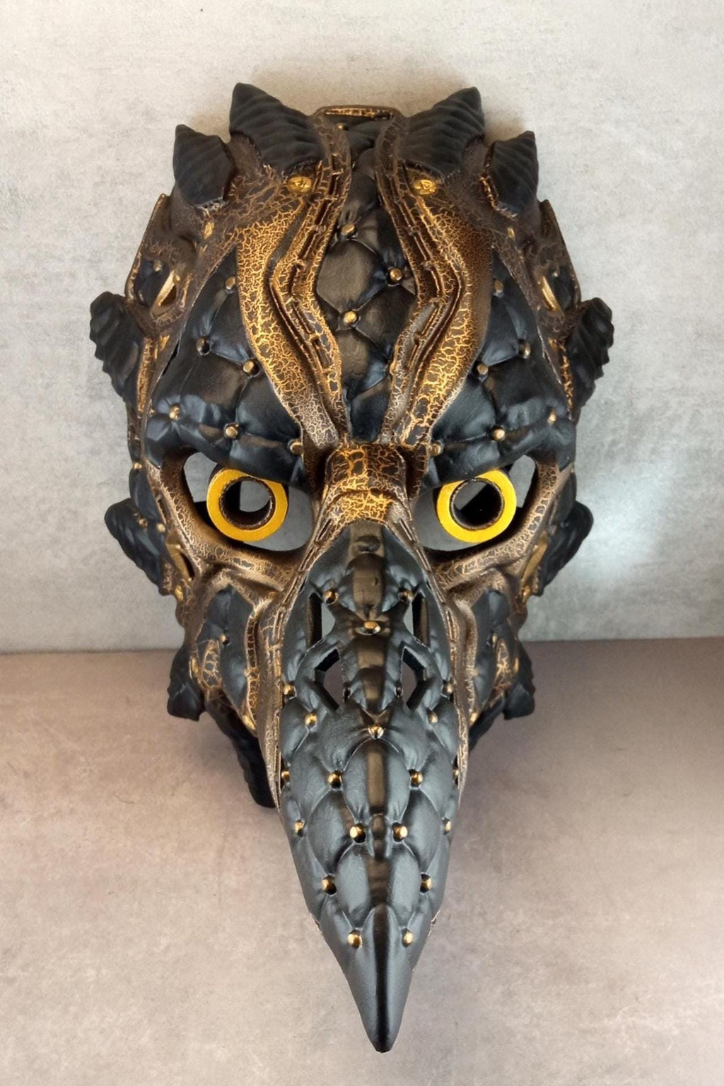 Black and Bronze Cracked Cyberpunk Raven Mask