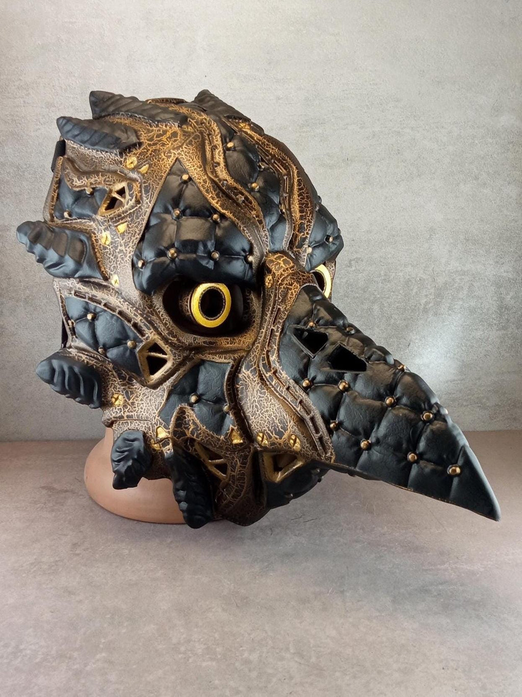 Black and Bronze Cracked Cyberpunk Raven Mask