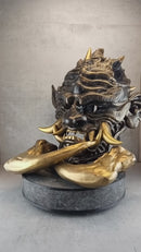 Unique Oni Demon Mask with Large Bronze Horns – Handmade Japanese-Inspired Collectible