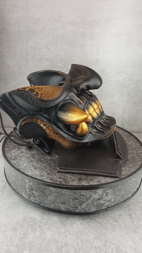 Wearable Samurai Half Mask – Black &amp; Gold with Cracks and Large Golden Fangs