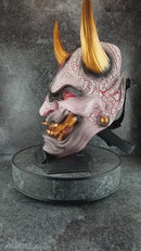 Traditional Japanese Hannya Mask – Red &amp; White Cracked Demon Vampire Style