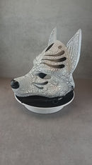 Black & White Cracked Kitsune Half Mask (Okami)