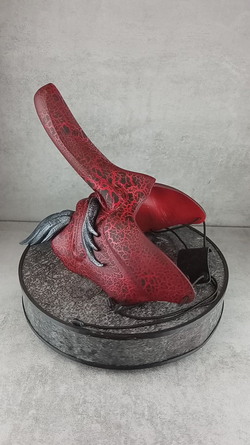 Traditional Japanese Tengu Half Mask – Red with Cracks, Silver Beard &amp; Mustache